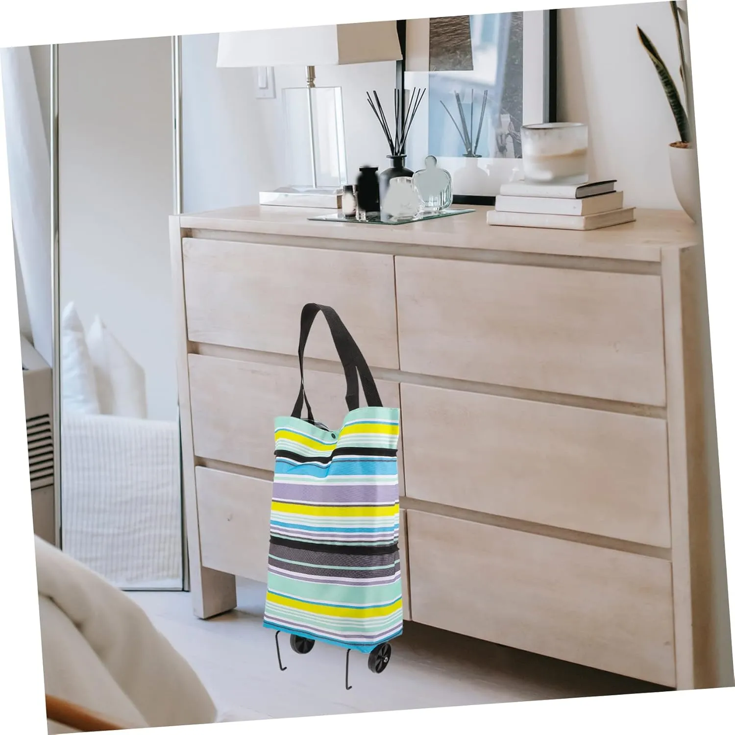 Trolley Bag Shopping Cart with Wheels Foldable Grocery Cart Bag Reusable Portable Utility Dolly Cart Hand Straps Easy Storage Bag