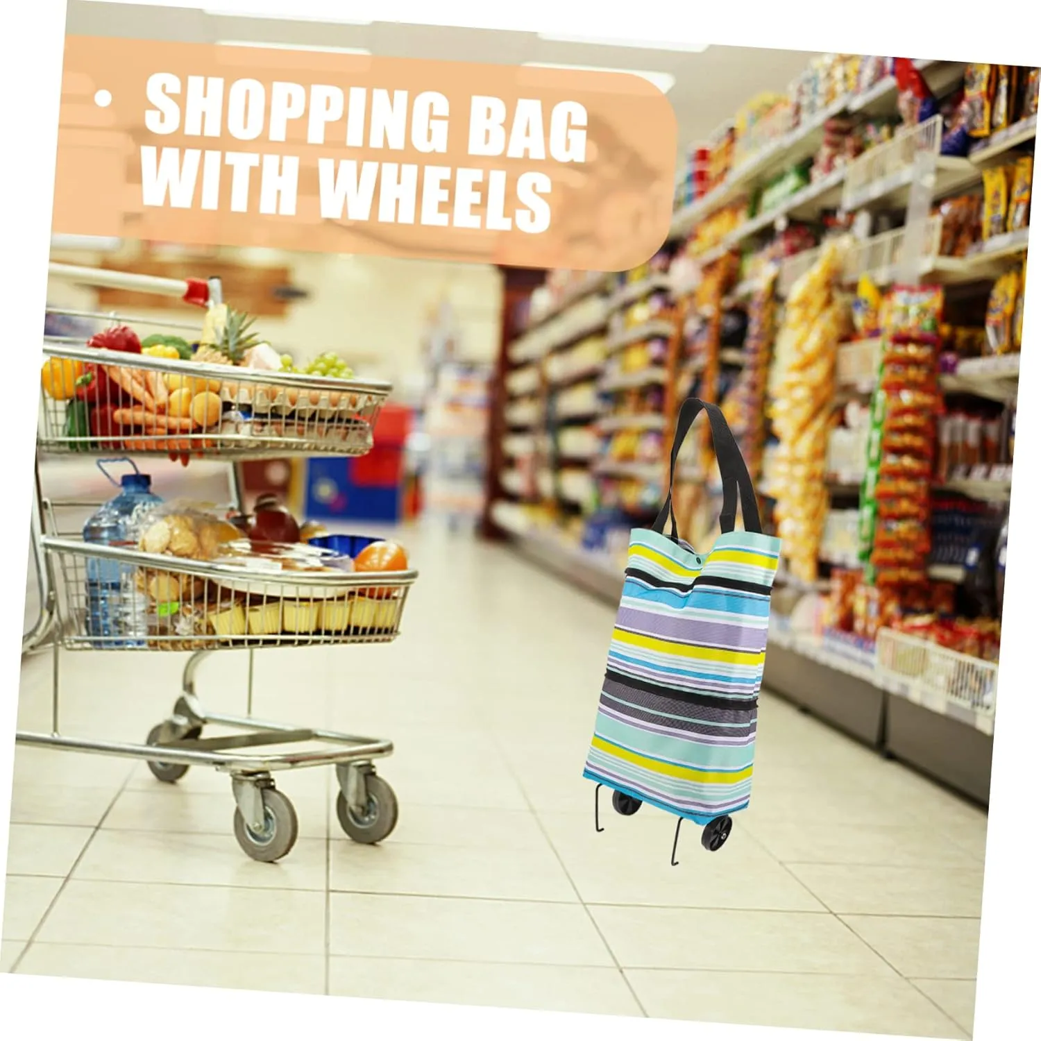 Trolley Bag Shopping Cart with Wheels Foldable Grocery Cart Bag Reusable Portable Utility Dolly Cart Hand Straps Easy Storage Bag
