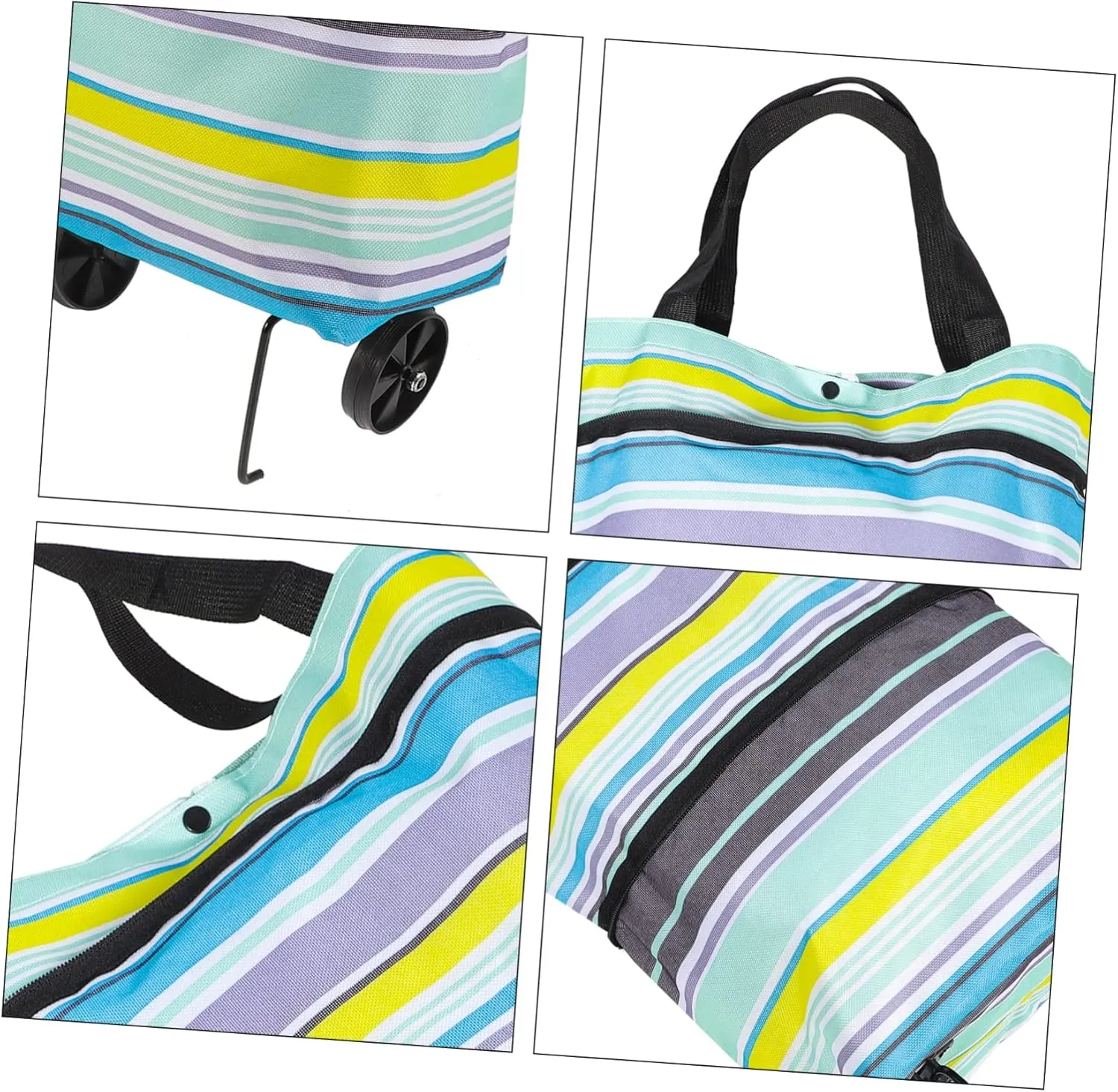 Trolley Bag Shopping Cart with Wheels Foldable Grocery Cart Bag Reusable Portable Utility Dolly Cart Hand Straps Easy Storage Bag