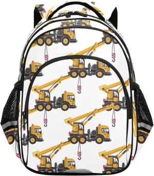 Truck Crane Pattern Backpack for Kids Elementary School Bag Boys Girls Bookbag Travel Backpack Daypack
