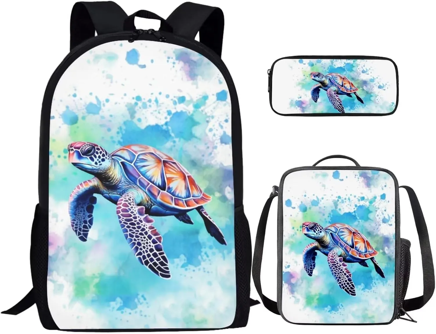 Turtle Middle School Backpacks for Boys Lightweight Sturdy Zippers Bookbag with Lunch Box Leakproof Large Lunch Containers for Back to School Gifts