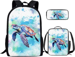 Turtle Middle School Backpacks for Boys Lightweight Sturdy Zippers Bookbag with Lunch Box Leakproof Large Lunch Containers for Back to School Gifts