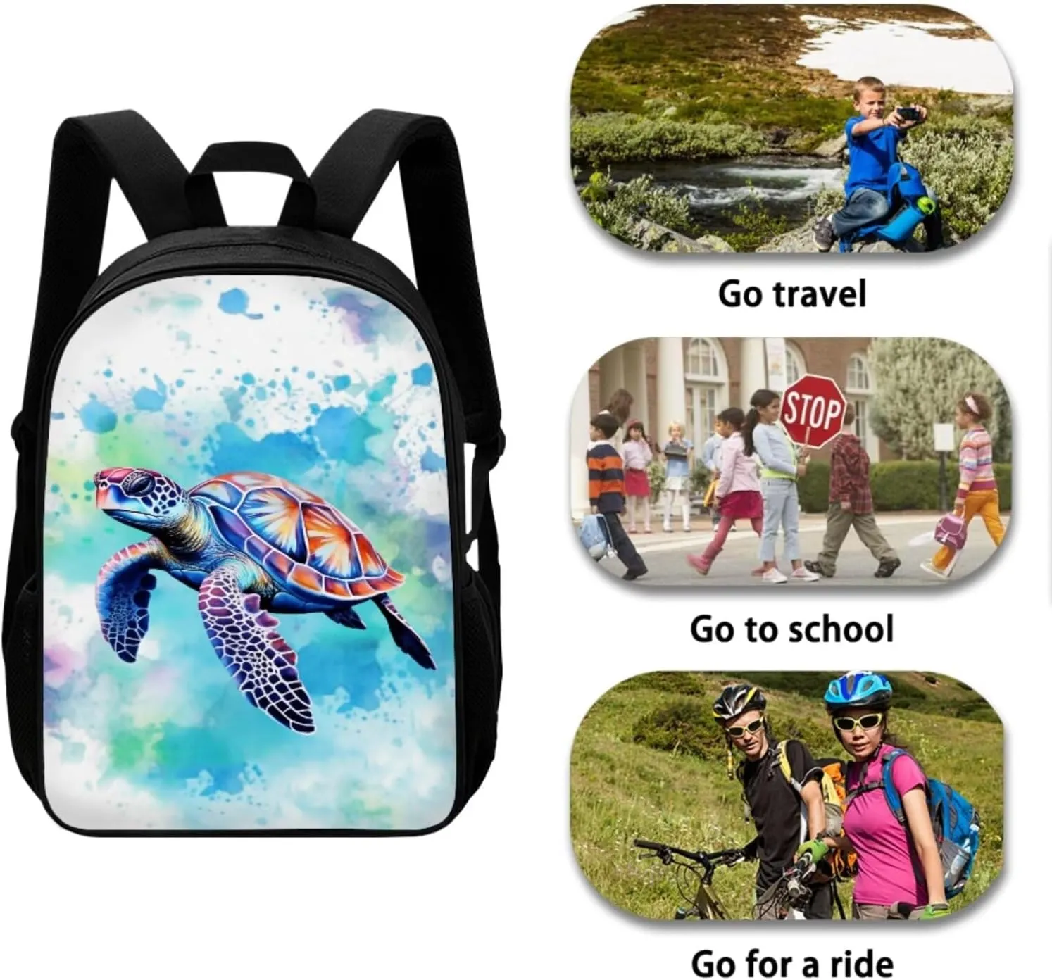 Turtle Middle School Backpacks for Boys Lightweight Sturdy Zippers Bookbag with Lunch Box Leakproof Large Lunch Containers for Back to School Gifts