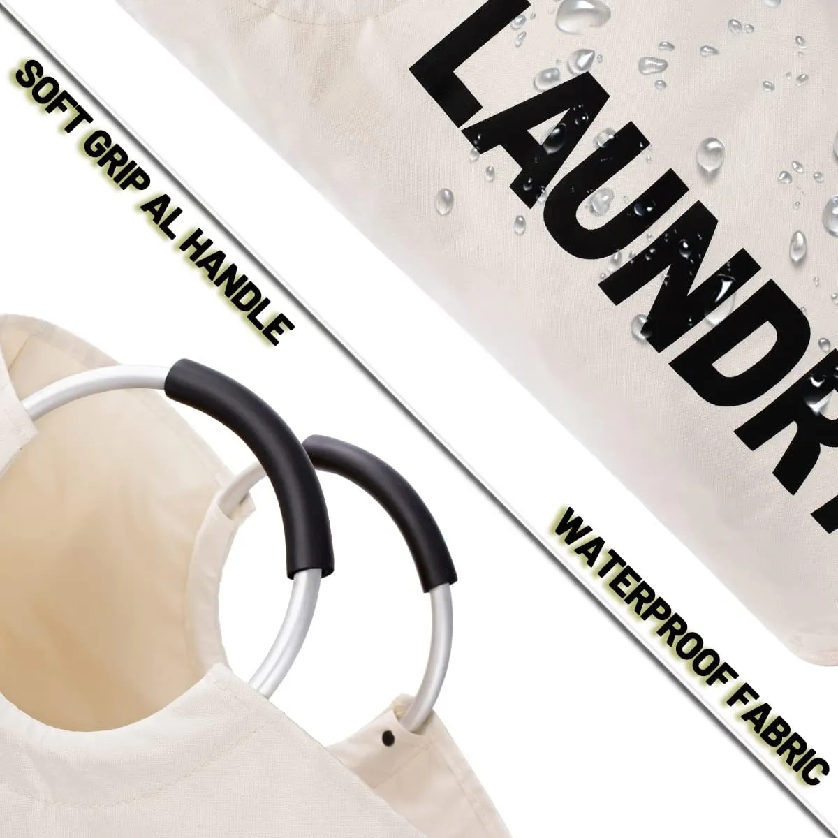 Twira 100L Large Laundry Basket, Laundry Hamper Stands Up Well, Laundry Bag with Padded Handles, Waterproof Clothes Bin Collapsible, Clothes Hamper for Bathroom, Laundry, College (Beige)
