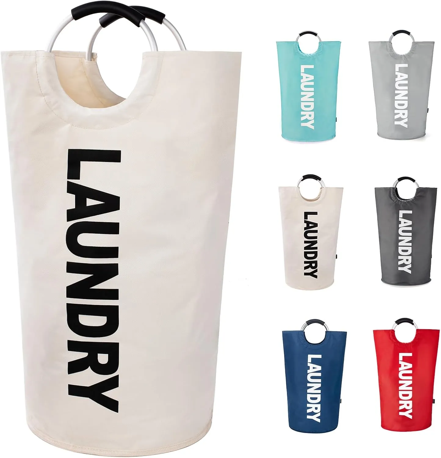 Twira 100L Large Laundry Basket, Laundry Hamper Stands Up Well, Laundry Bag with Padded Handles, Waterproof Clothes Bin Collapsible, Clothes Hamper for Bathroom, Laundry, College (Beige)