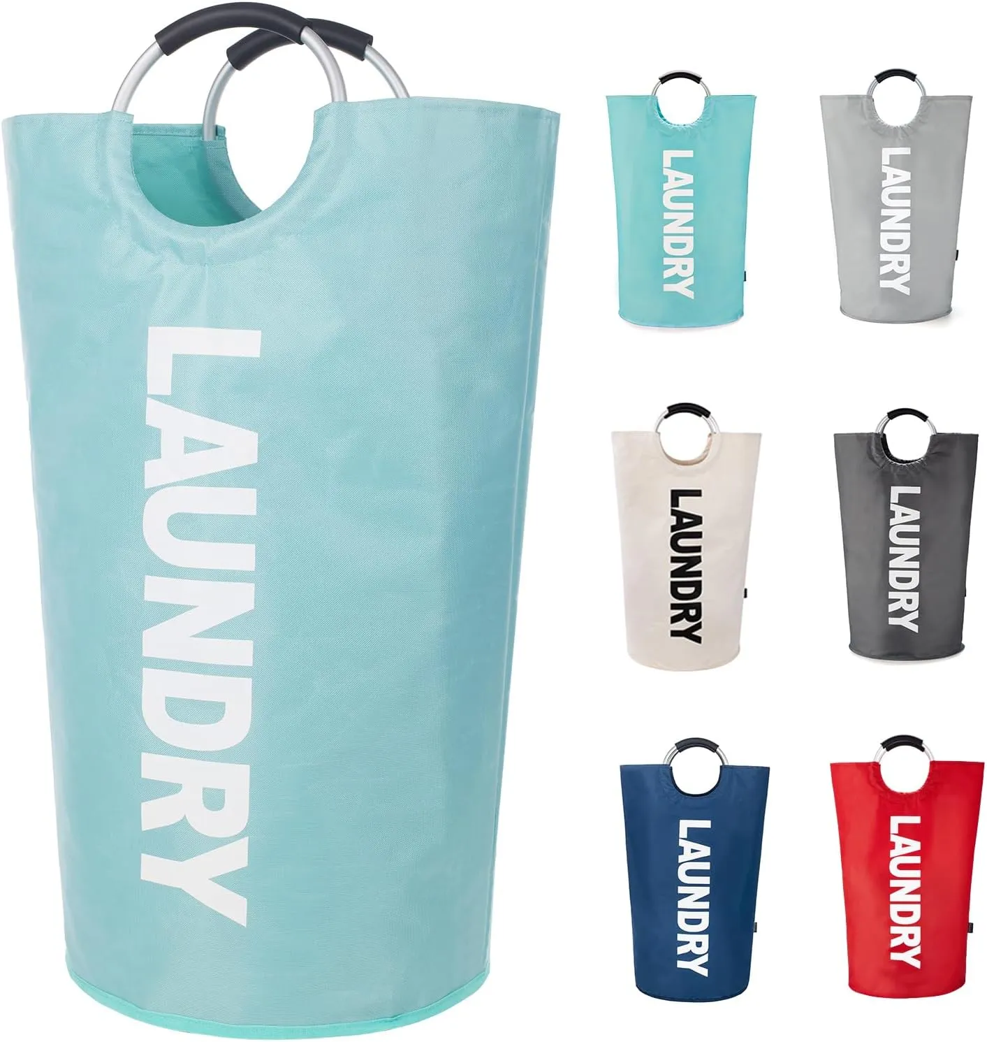 Twira 100L Large Laundry Basket, Laundry Hamper Stands Up Well, Laundry Bag with Padded Handles, Waterproof Clothes Bin Collapsible, Clothes Hamper for Bathroom, Laundry, College (Light Blue)