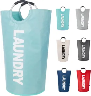 Twira 100L Large Laundry Basket, Laundry Hamper Stands Up Well, Laundry Bag with Padded Handles, Waterproof Clothes Bin Collapsible, Clothes Hamper for Bathroom, Laundry, College (Light Blue)