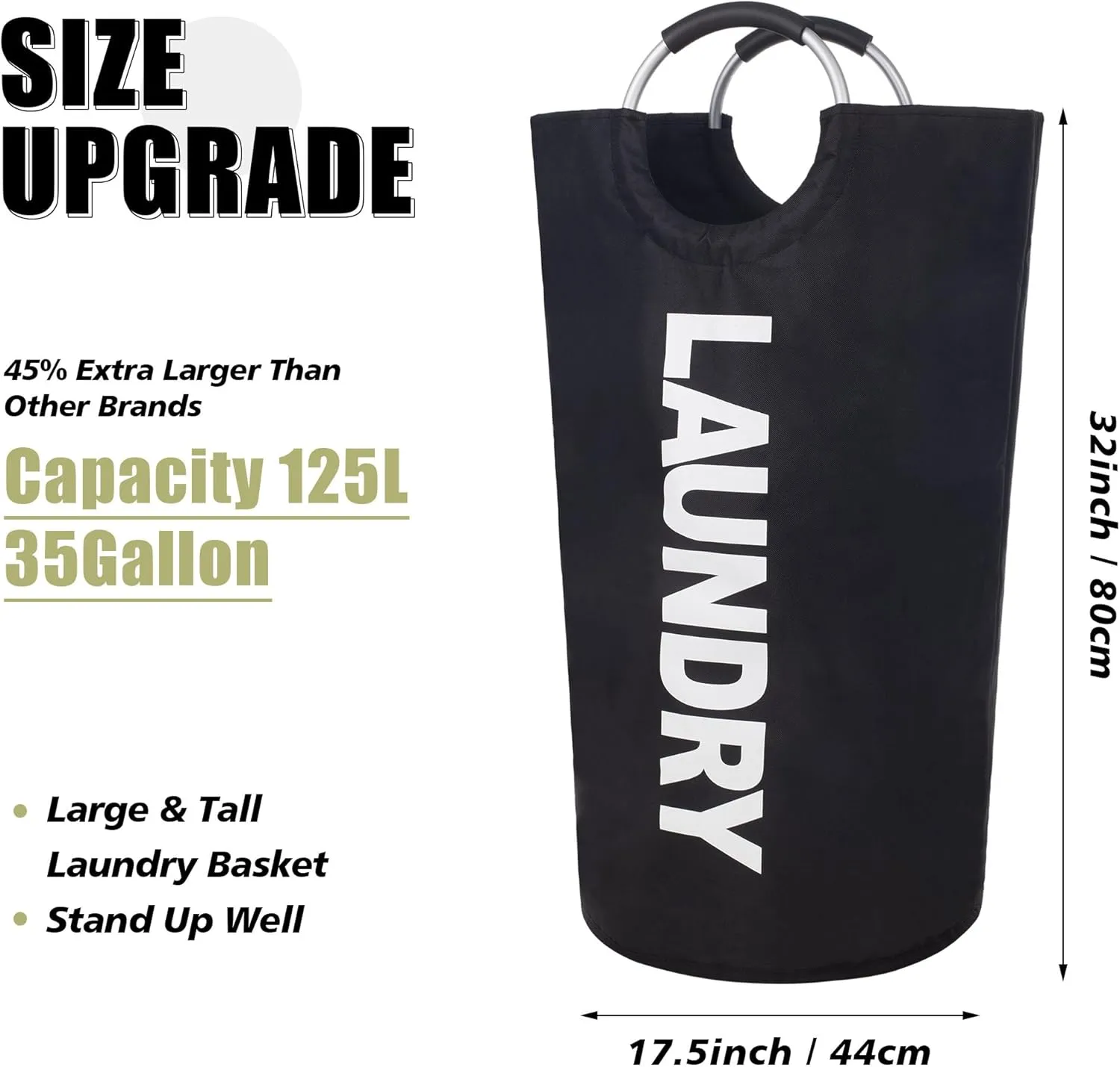 Twira 125L Pro XX-Large Laundry Baskets, Laundry Hamper Stands Up Well, Laundry Bag with Padded Handles, Waterproof Laundry Basket Collapsible, Clothes Hamper for College, Laundry, Bathroom (Black)