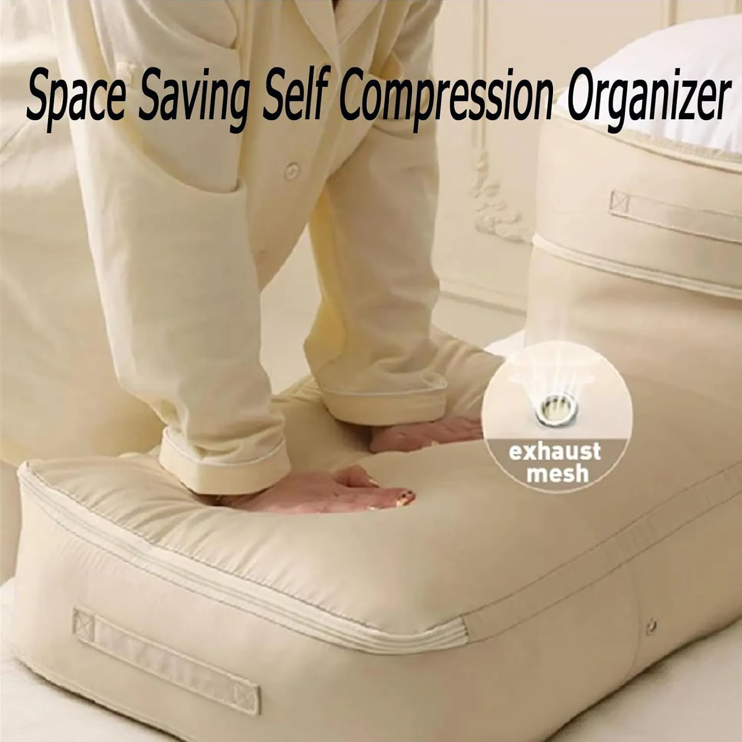 Ultra Space Saving Self Compression Organizer, Compression Duvet Storage Bag Large Capacity, Heavy Duty Moving Bags, Self Compression Moving Organizer Bags for Comforters, Clothes (BLUE,X-Large)