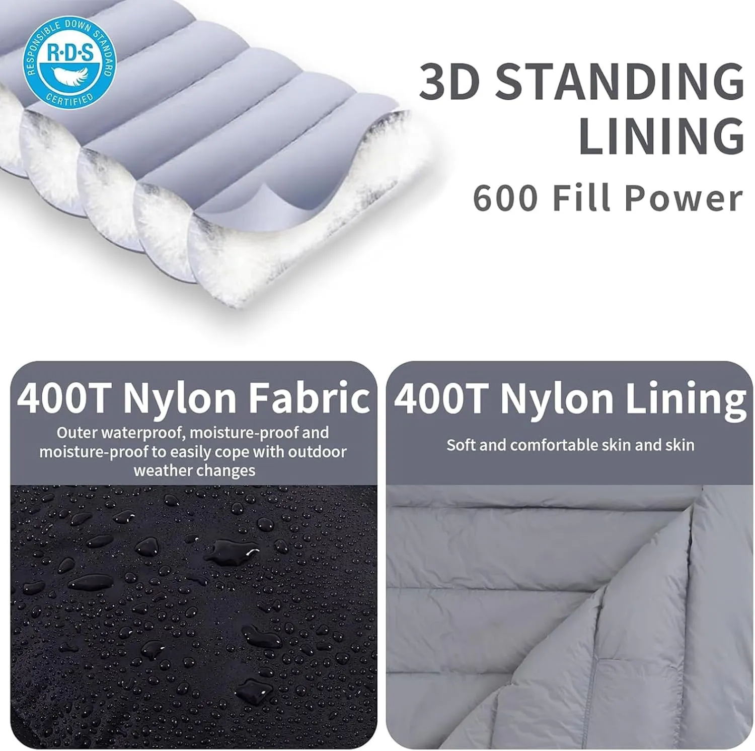 Ultralight Down Sleeping Bag for Adults - 600 Fill Power, Cold Weather, Backpacking, Camping, Hiking