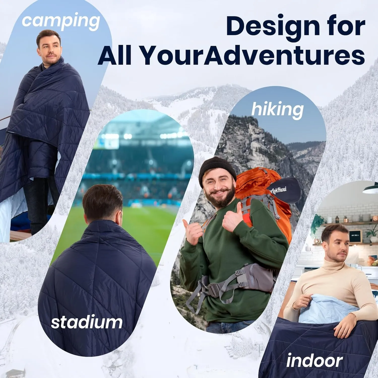 Ultralight Puffy Blanket, Outdoor Camping Blanket, Water-Resistant and Packable, Great for Camping, Stadium, Traveling, Backpacking, Picnic and Beach. 79"x55". Royal Blue