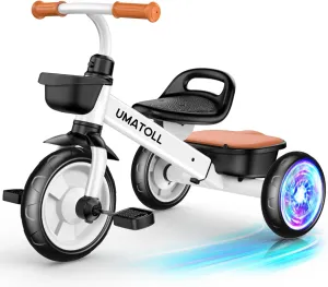 Umatoll Tricycle for Toddlers 2-5 Year Old, Ajustable Toddler Bike Outdoor Toys, Birthday Gift for Boy Girl Age 2-4, Trike with Light up Wheels