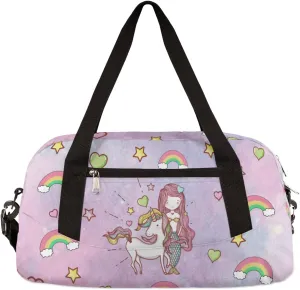 Unicorn Mermaid Stars Kids Duffel Bag for Girls Boys Teens, Watercolor Rainbow Dance Bag Overnight Small Duffel Bag Carry On Weekend Sports Gym Travel Bag for School Practice Gymnastics Ballet