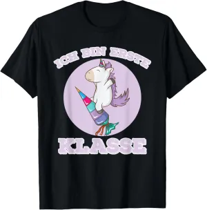 Unicorn on school bag "I am first class" school enrollment T-Shirt
