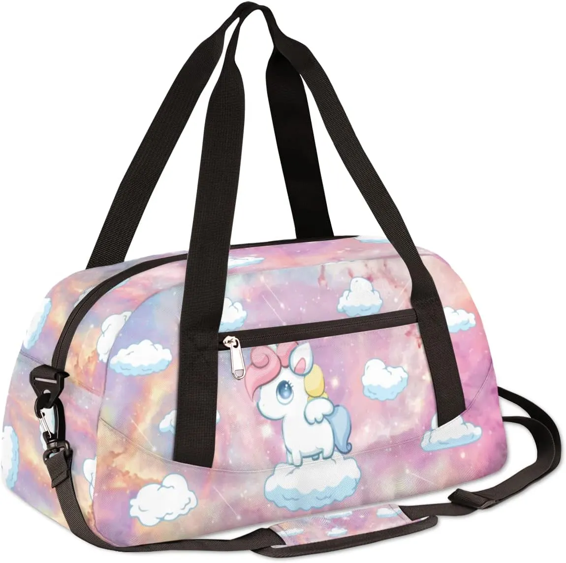 Unicorn Starry Sky Kids Duffel Bag for Girls Boys Teens, Clouds Meteor Dance Bag Overnight Small Duffel Bag Carry On Weekend Sports Gym Travel Bag for School Practice Gymnastics Ballet
