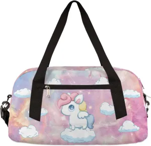 Unicorn Starry Sky Kids Duffel Bag for Girls Boys Teens, Clouds Meteor Dance Bag Overnight Small Duffel Bag Carry On Weekend Sports Gym Travel Bag for School Practice Gymnastics Ballet