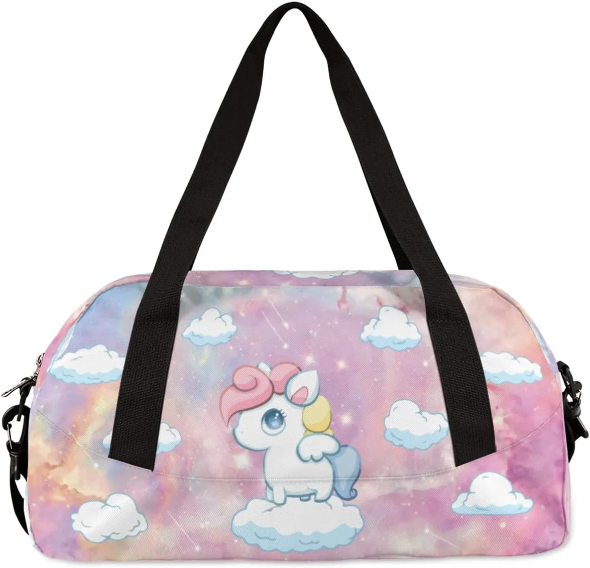 Unicorn Starry Sky Kids Duffel Bag for Girls Boys Teens, Clouds Meteor Dance Bag Overnight Small Duffel Bag Carry On Weekend Sports Gym Travel Bag for School Practice Gymnastics Ballet