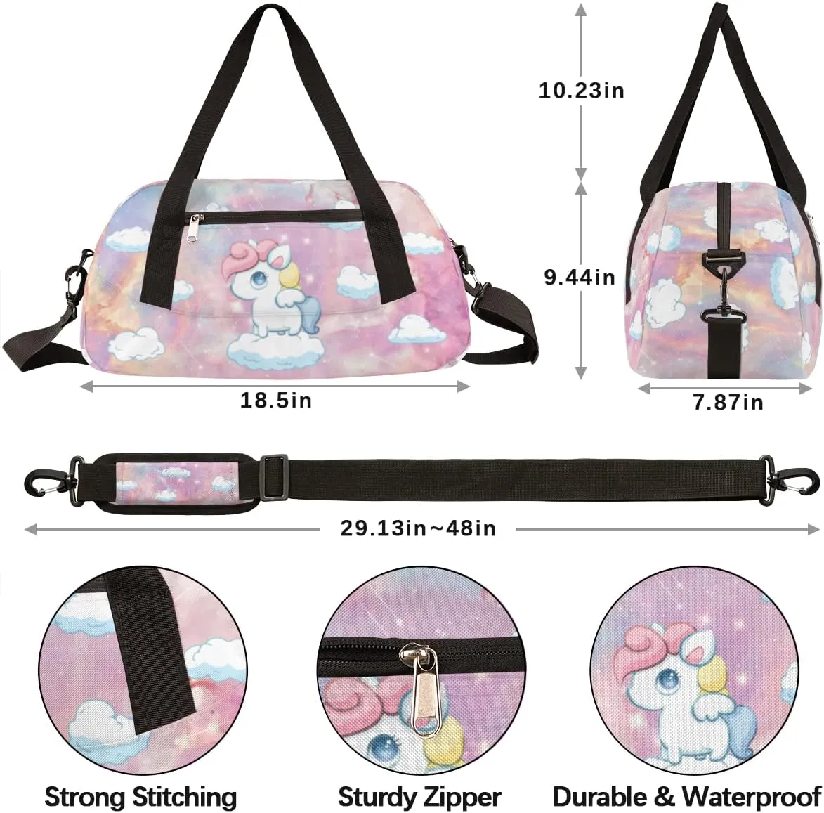 Unicorn Starry Sky Kids Duffel Bag for Girls Boys Teens, Clouds Meteor Dance Bag Overnight Small Duffel Bag Carry On Weekend Sports Gym Travel Bag for School Practice Gymnastics Ballet