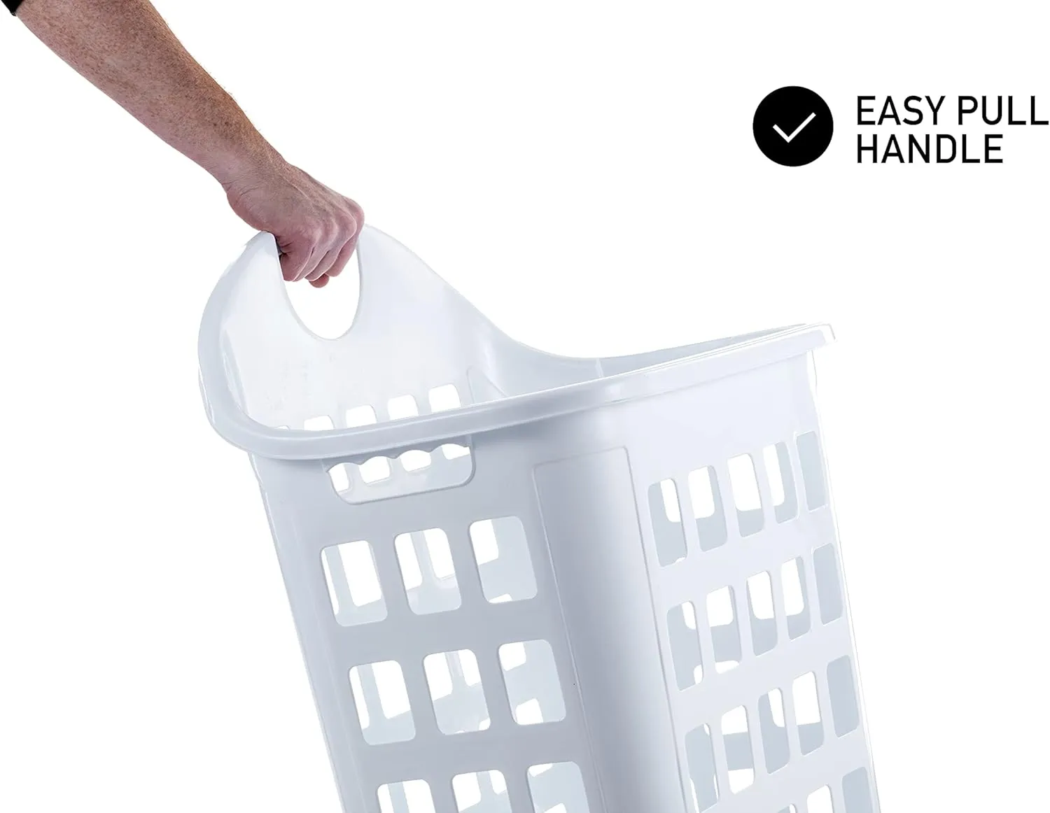 United Solutions Rolling Hamper with Built-In Handle, Two Bushel Capacity Holds 3 Loads of Laundry, Smooth-Gliding Thermo-Rubber Wheels, White, Ventilated Design