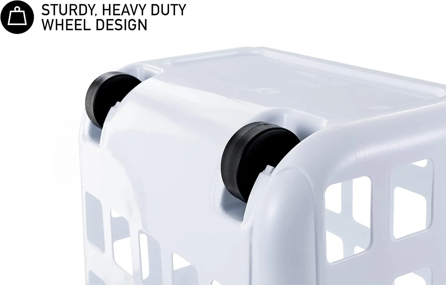 United Solutions Rolling Hamper with Built-In Handle, Two Bushel Capacity Holds 3 Loads of Laundry, Smooth-Gliding Thermo-Rubber Wheels, White, Ventilated Design