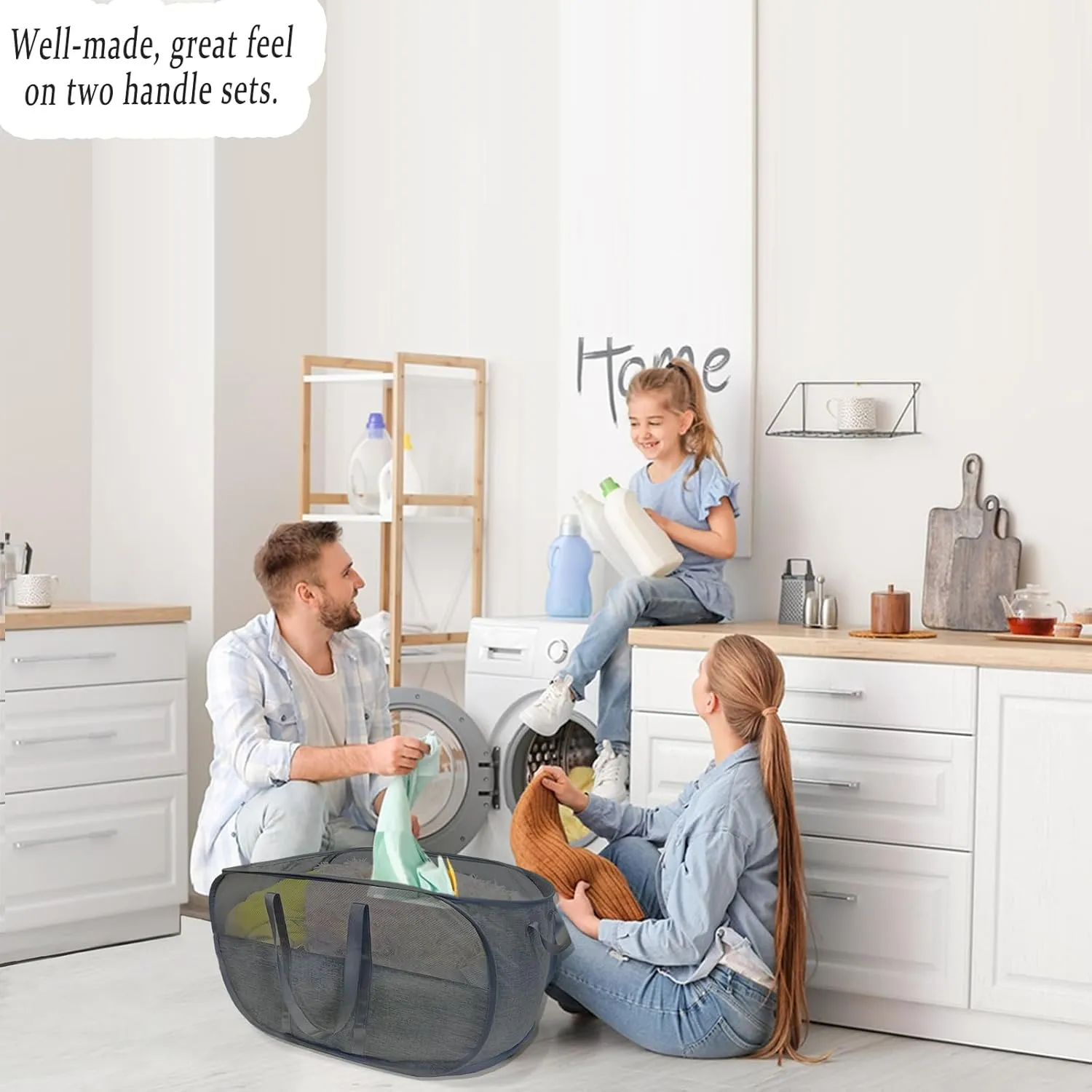 Upgraded 100L Collapsible Laundry Basket, Extra Large Mesh Pop Up Laundry Hamper, Dirty Clothes Hamper with long Handles, Pop-up Hampers for Laundry Travel. Dorm or Home Portable Laundry Basket. Black