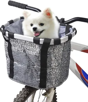 URBEST Bike Basket,Small Pets Cat Dog Folding Carrier,Removable Bicycle Handlebar Front Basket, Quick Release and Easy to Install,Detachable Cycling Bag (Grey)