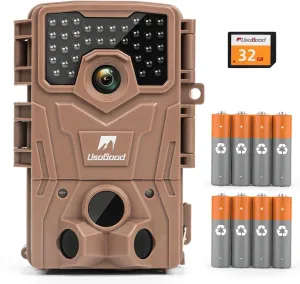usogood Trail Camera,4K 36MP Game Camera with 8 Batteries&32GB Card,Trail Cameras with Night Vision Motion Activated Waterproof IP66, 120° Detection Angle,2.0”Screen Trail Cam for Wildlife Monitoring