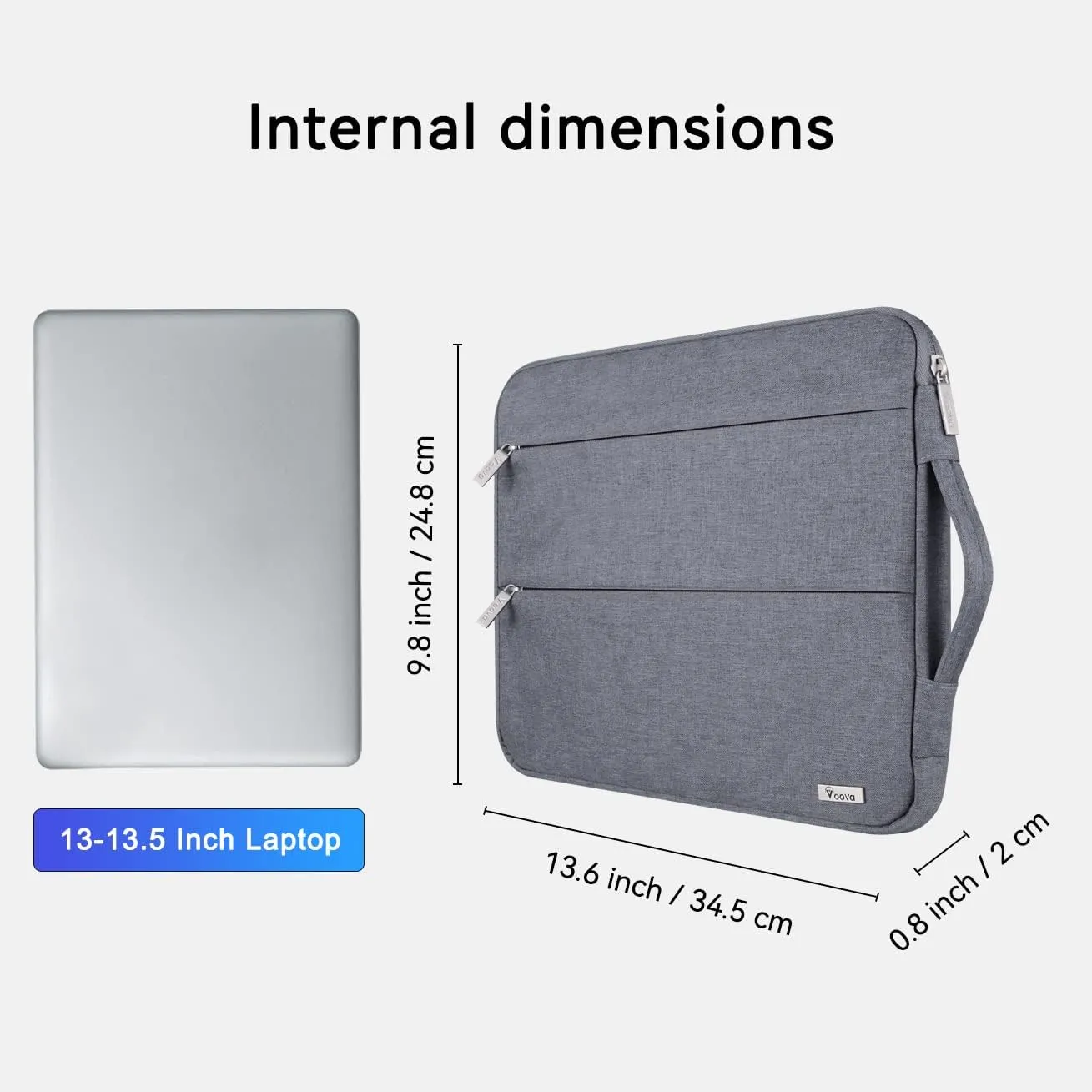 V Voova Laptop Sleeve Carrying Case 13 13.6 Inch for MacBook Air 13 M3/M2/M1, MacBook Pro 13, IPad Pro 12.9, Waterproof Slim Computer Cover Bag with Handle, Grey