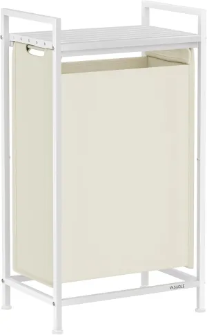 VASAGLE Laundry Hamper, Slim Laundry Basket, Laundry Sorter with A Pull-Out and Removable Bag, Shelf, Metal Frame, 12.7 Gallons (47 L), 16.5 x 11 x 29.5 Inches, Cream White and Cloud White UBLH001W01