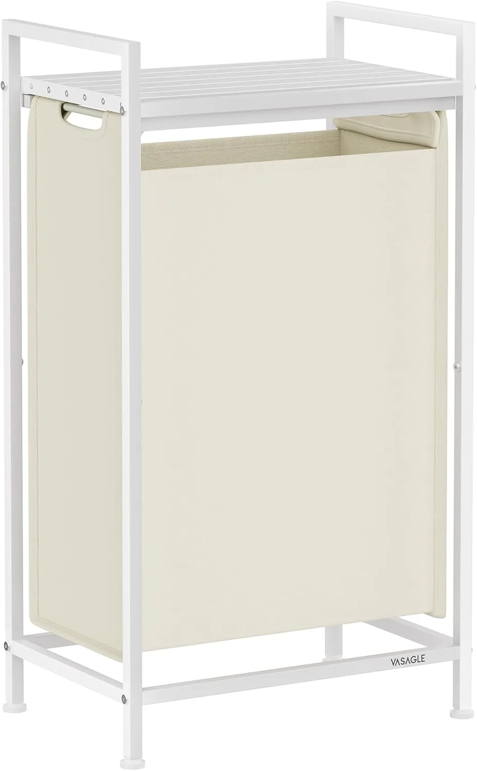 VASAGLE Laundry Hamper, Slim Laundry Basket, Laundry Sorter with A Pull-Out and Removable Bag, Shelf, Metal Frame, 12.7 Gallons (47 L), 16.5 x 11 x 29.5 Inches, Cream White and Cloud White UBLH001W01