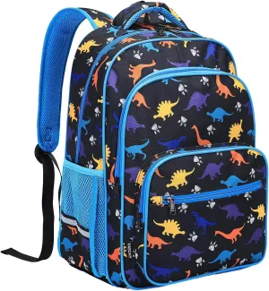 VASCHY Kids Backpack for Elementary School, Boys Large Bookbags School Bags for Primary School/Travel Black Dinos