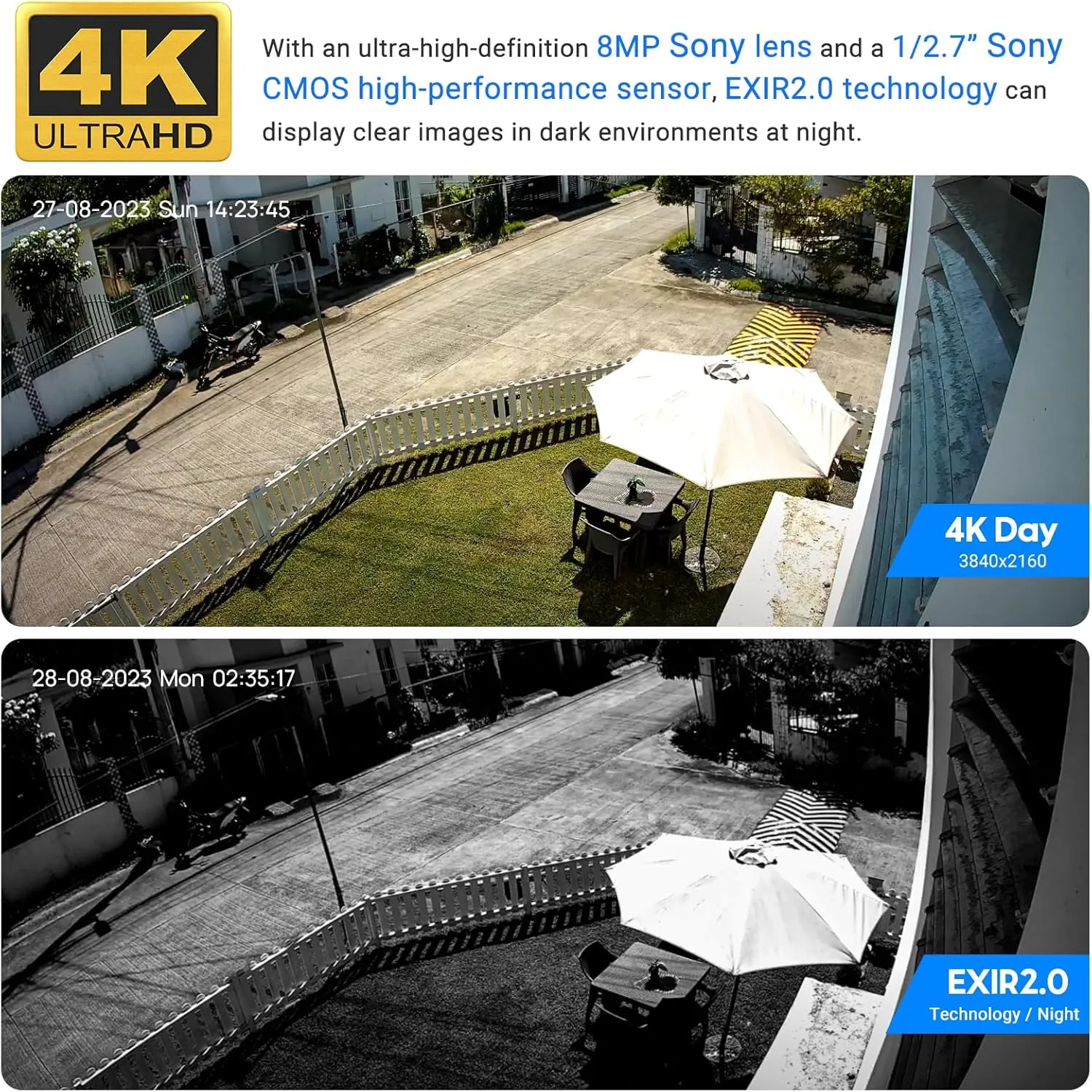 VIKYLIN 4K 8MP PoE IP Camera, Outdoor 4K Security PoE Vandal Dome Camera with Human Vehicle Detection, 2.8mm Lens, 98ft EXIR2.0 Night Vision,Built-in Mic, IK10/IP67, Blue Iris,NDAA Compliant (Not PTZ)
