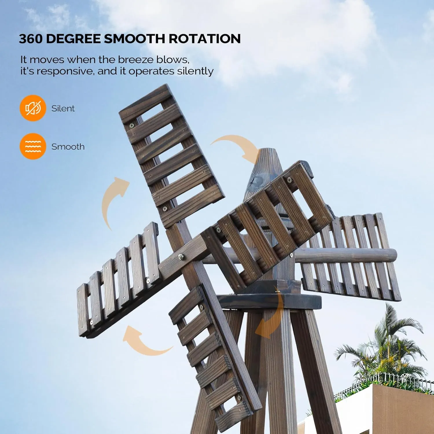 VINGLI Outdoor Yard Windmill, Wooden Wind Spinner for Garden Yard Lawn Patio Decoration (Carbonized Wood, Medium)