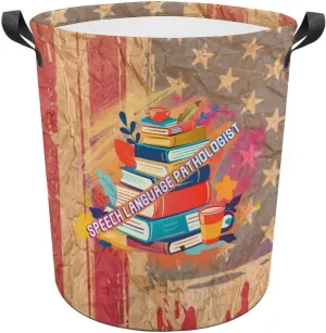 Vintage American Flag Speech Language Pathologist Large Laundry Basket Laundry Hamper Bag Washing Bin Collapsible with Handles Travel Bathroom