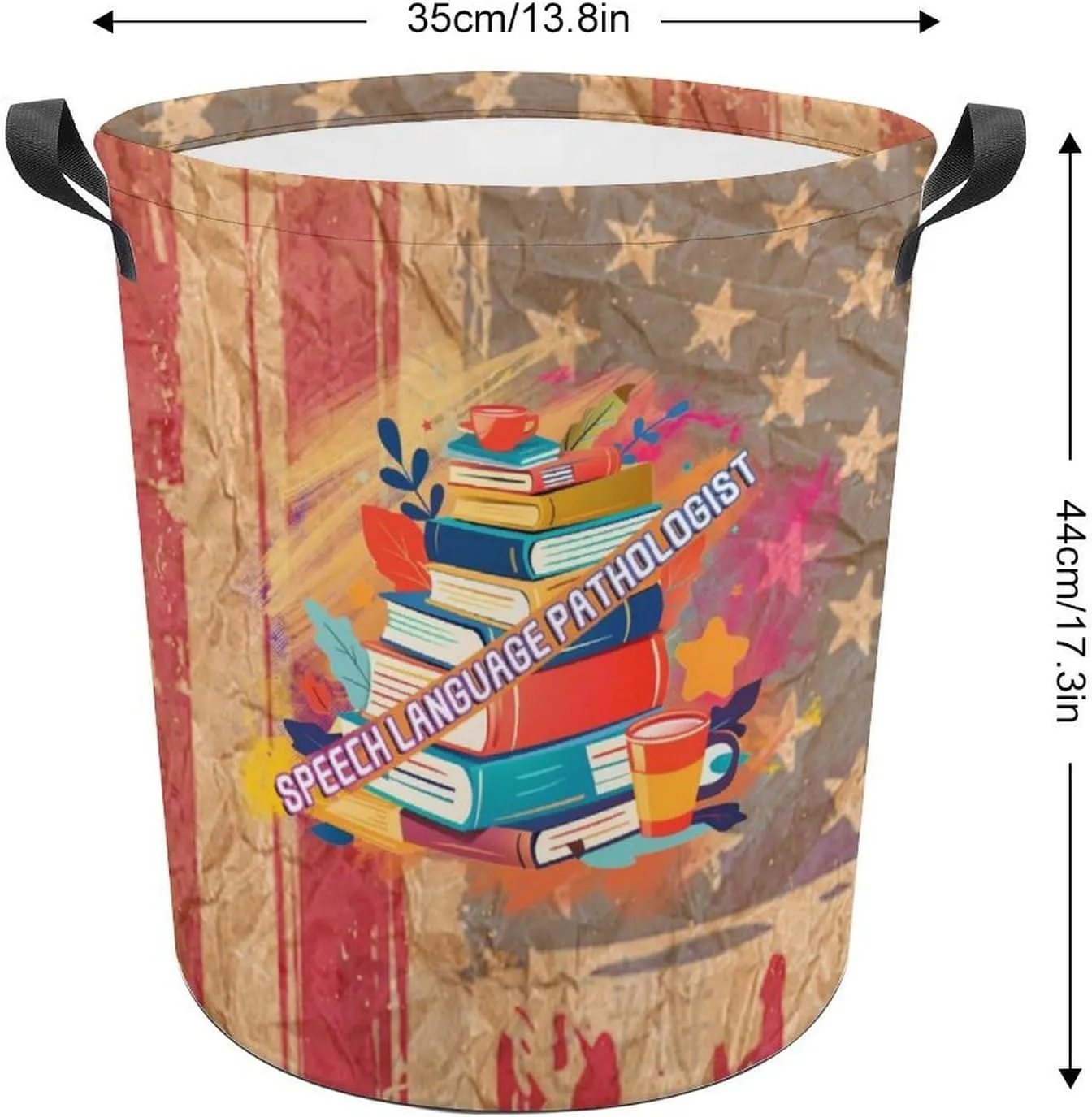 Vintage American Flag Speech Language Pathologist Large Laundry Basket Laundry Hamper Bag Washing Bin Collapsible with Handles Travel Bathroom