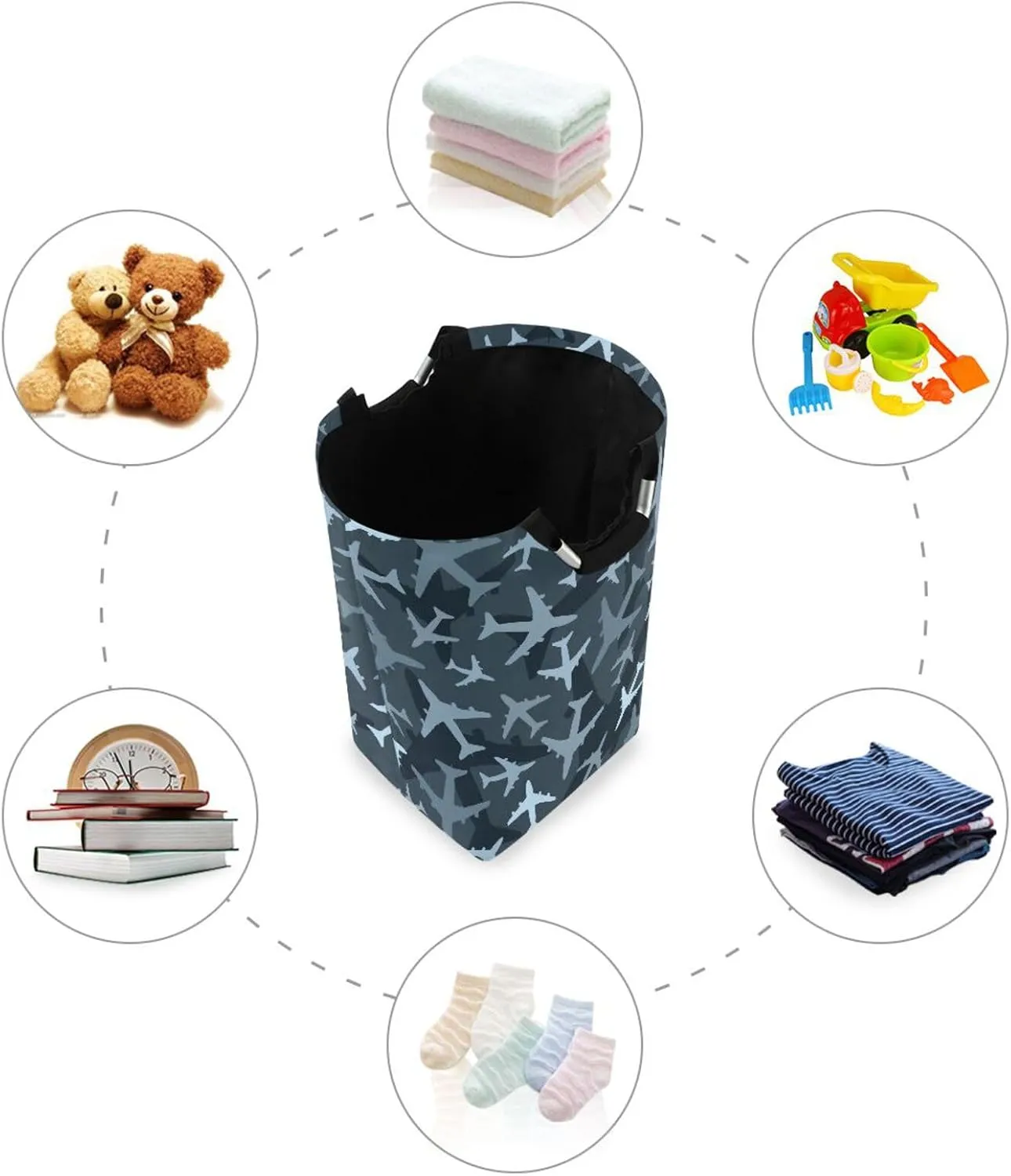 Vintage Grey Camouflage Airplane Large Laundry Baskets Washing Hamper Bag Army Camo Dirty Clothes Storage Bin Toy book Clothing Holder With Handles For Home Bathroom Bedroom 50L