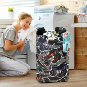 Vintage Monster Truck Large Laundry Baskets Washing Hamper Bag Grunge Wheel Car Dirty Clothes Storage Bin Toy book Clothing Holder With Handles For Home Bathroom Bedroom 50L
