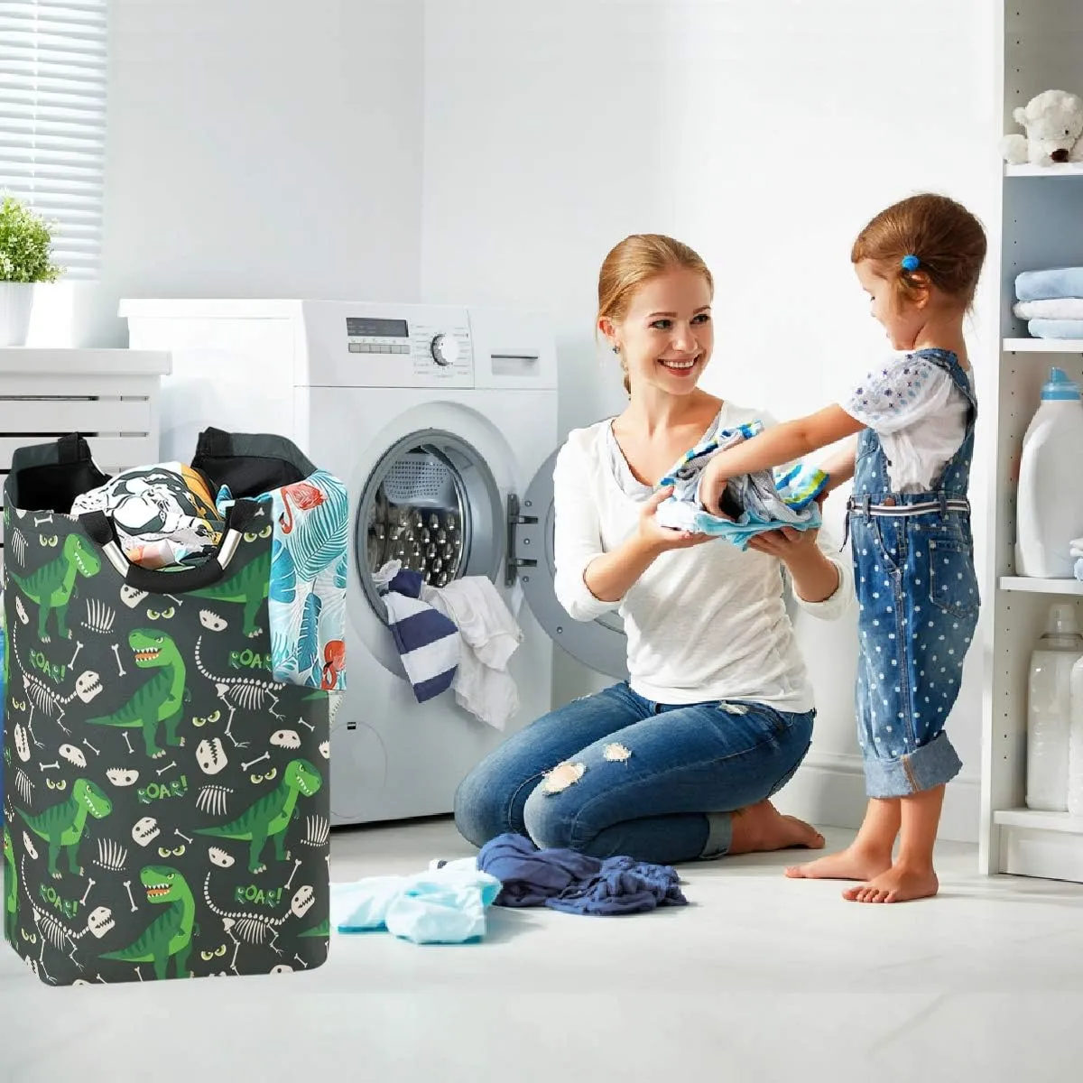 visesunny Collapsible Laundry Basket Dinosaur Bone Roar Animal Large Laundry Hamper with Handle Toys and Clothing Organization for Bathroom, Bedroom, Home, Dorm, Travel