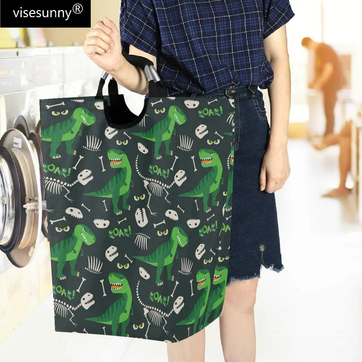 visesunny Collapsible Laundry Basket Dinosaur Bone Roar Animal Large Laundry Hamper with Handle Toys and Clothing Organization for Bathroom, Bedroom, Home, Dorm, Travel