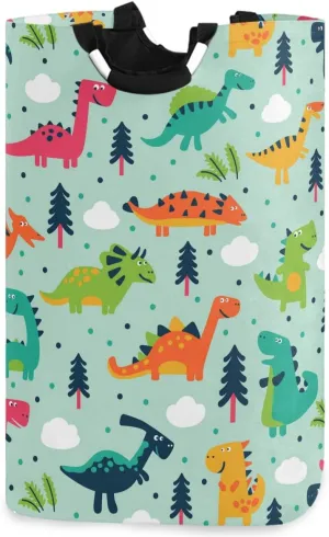 visesunny Collapsible Laundry Basket Dinosaur Cloud Tree Dot Large Laundry Hamper with Handle Toys and Clothing Organization for Bathroom, Bedroom, Home, Dorm, Travel