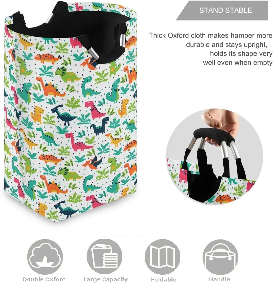 visesunny Collapsible Laundry Basket Funny Dinosaur Animal Large Laundry Hamper with Handle Toys and Clothing Organization for Bathroom, Bedroom, Home, Dorm, Travel