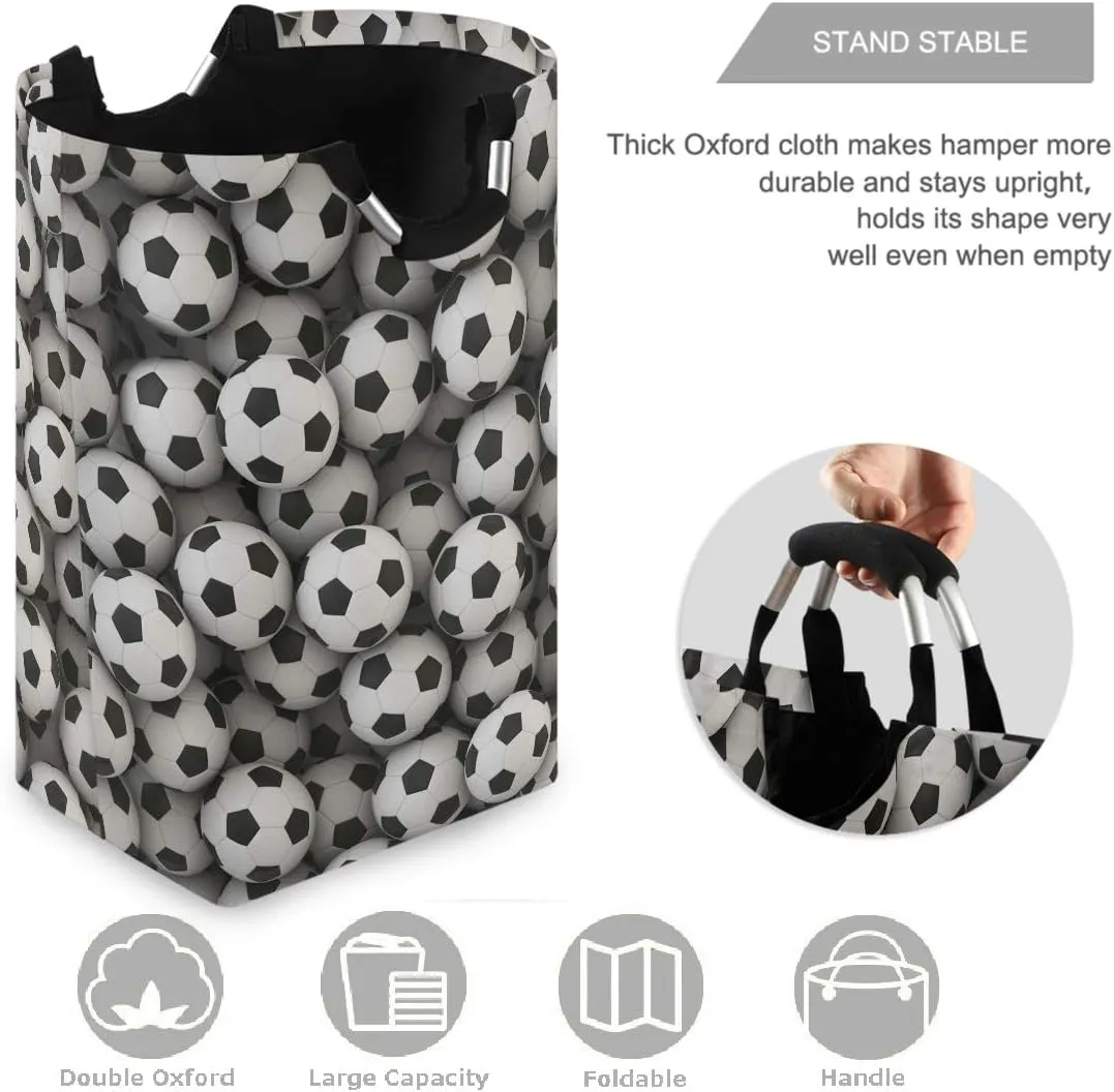 visesunny Collapsible Laundry Basket Soccer Ball 3D Print Large Laundry Hamper Oxford Fabric Dirty Clothes Toy Organizer with Handle for Bathroom Bedroom Kids Room Dorm