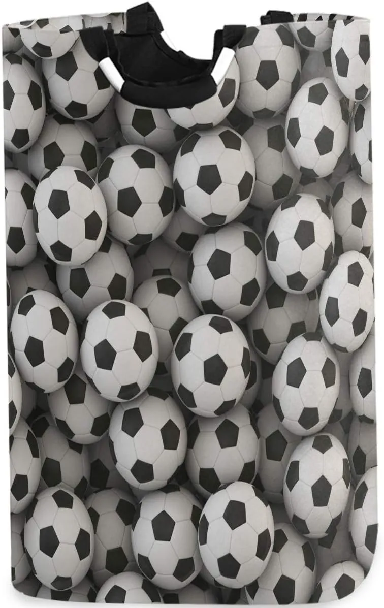 visesunny Collapsible Laundry Basket Soccer Ball 3D Print Large Laundry Hamper Oxford Fabric Dirty Clothes Toy Organizer with Handle for Bathroom Bedroom Kids Room Dorm
