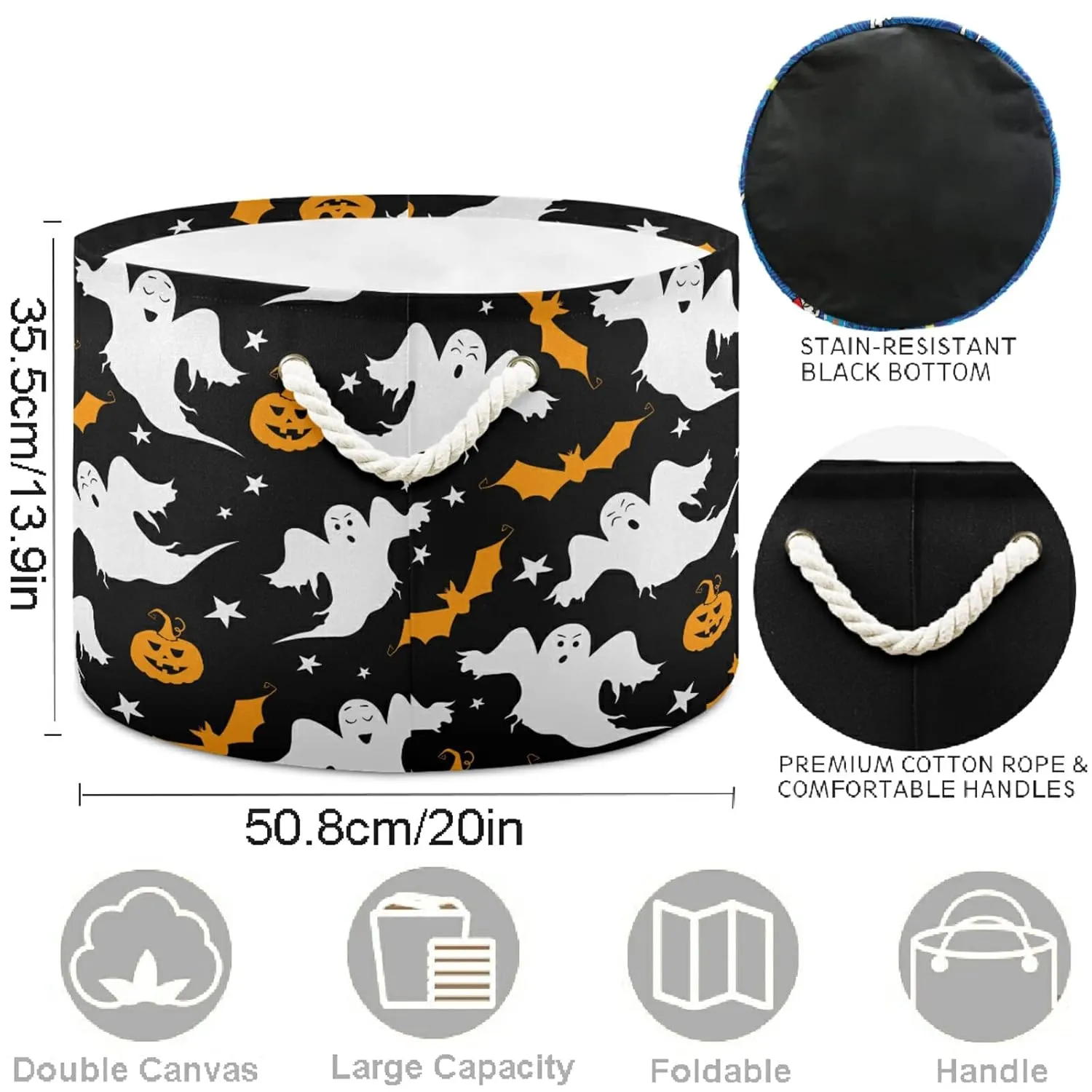 visesunny Halloween Bat Pumpkin Ghost Cartoon Style Laundry Baskets Fabric Storage Bin Storage Box Collapsible Storage Basket Toy Clothes Shelves Basket for Bathroom,Bedroom,Nursery,Closet,Office