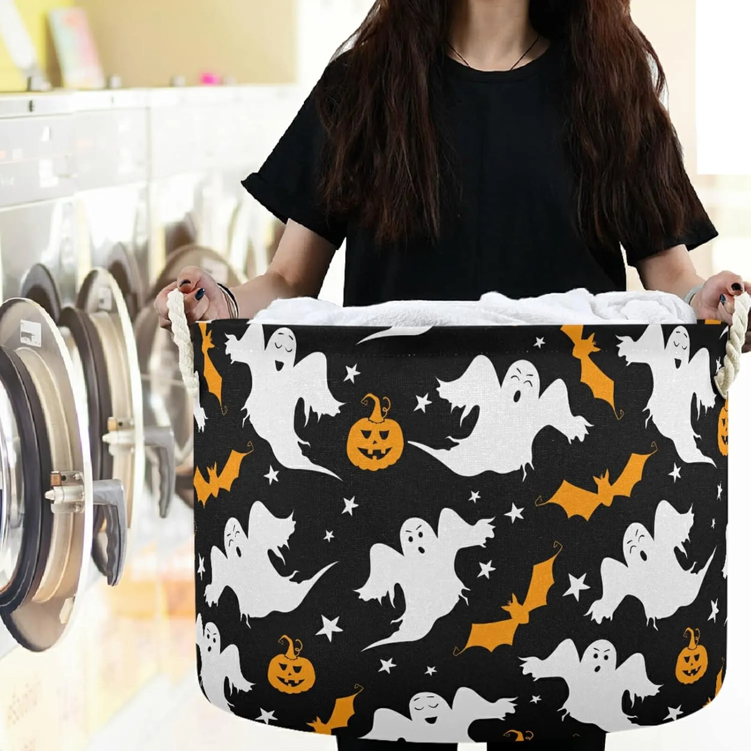 visesunny Halloween Bat Pumpkin Ghost Cartoon Style Laundry Baskets Fabric Storage Bin Storage Box Collapsible Storage Basket Toy Clothes Shelves Basket for Bathroom,Bedroom,Nursery,Closet,Office