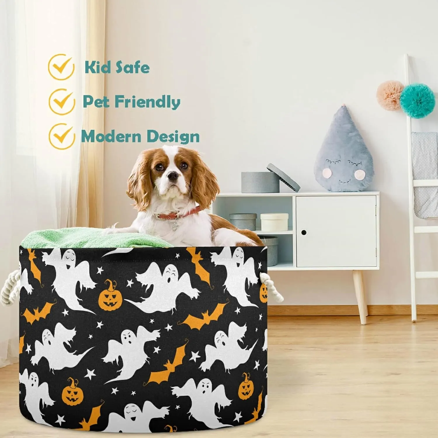 visesunny Halloween Bat Pumpkin Ghost Cartoon Style Laundry Baskets Fabric Storage Bin Storage Box Collapsible Storage Basket Toy Clothes Shelves Basket for Bathroom,Bedroom,Nursery,Closet,Office