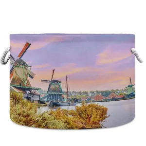 visesunny Storage Basket Windmills The Suburbs of Amsterdam Nursery Hamper Basket Clothes Toy Storage Organizer Bin Box Collapsible Laundry Bag for Kid Room,Playroom,Bathroom,Living Room,Dorm,Office