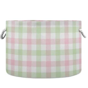 visesunny Vichy Pattern in Pink Green White Laundry Baskets Fabric Storage Bin Storage Box Collapsible Storage Basket Toy Clothes Shelves Basket for Bathroom,Bedroom,Nursery,Closet,Office