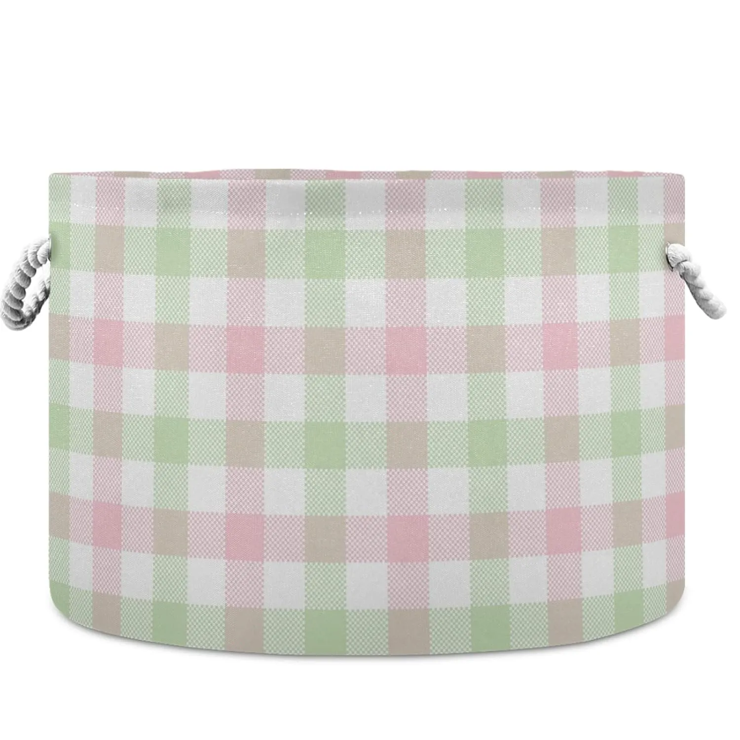 visesunny Vichy Pattern in Pink Green White Laundry Baskets Fabric Storage Bin Storage Box Collapsible Storage Basket Toy Clothes Shelves Basket for Bathroom,Bedroom,Nursery,Closet,Office