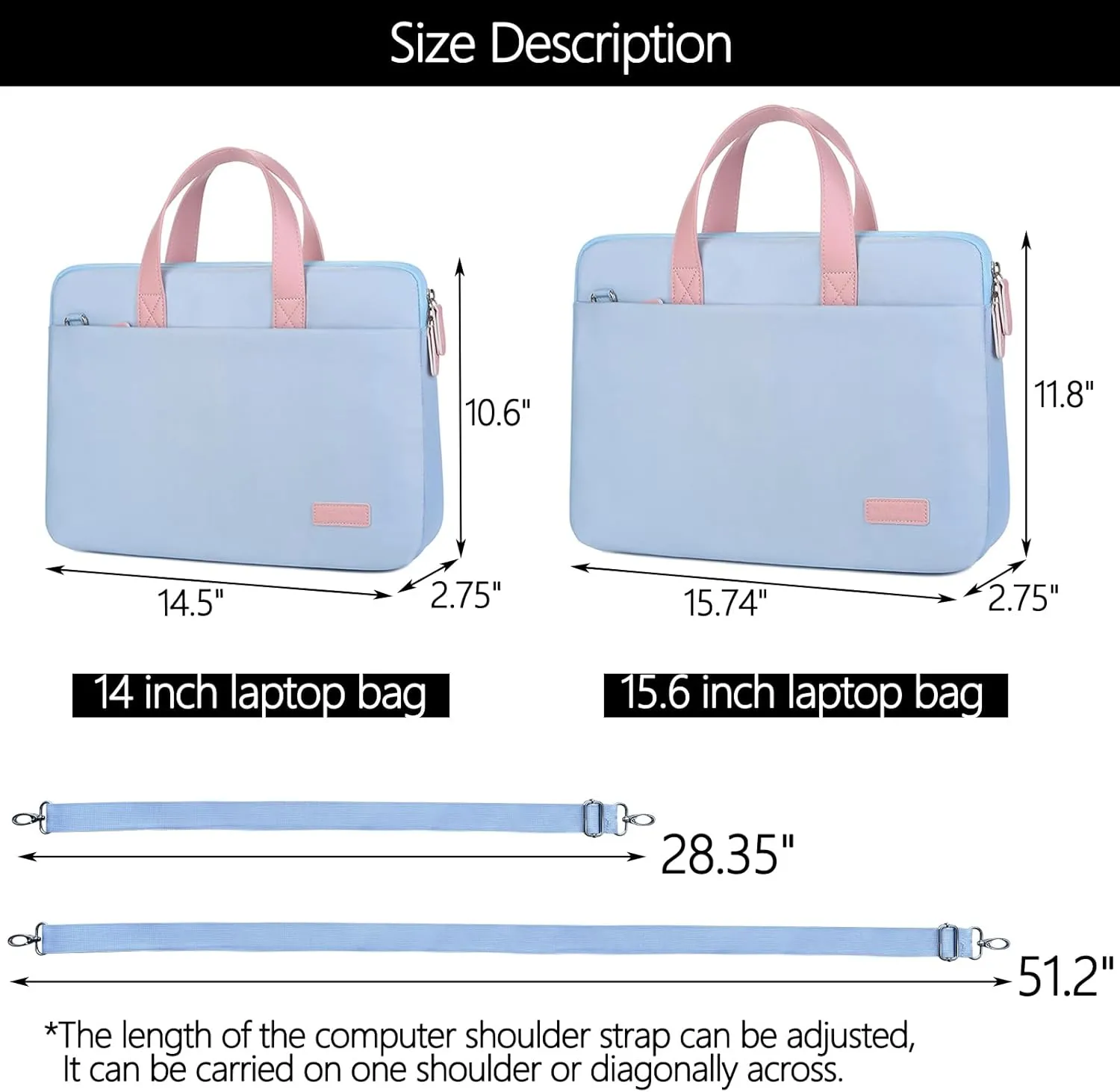 VODIU 14 15.6 16 inch Laptop Case, Basics Laptop Bag with Compartment, Carrying Briefcase Messenger Bag with Strap,Pocket
